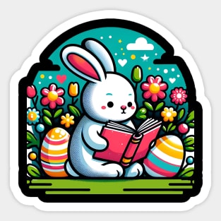 Cute Rabbit Watercolor Book Reading Bunny Sticker